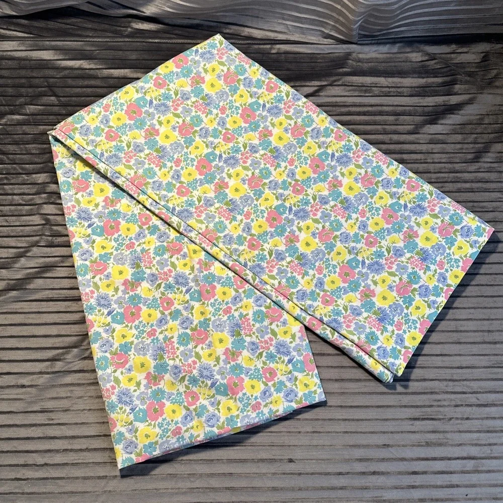 2 Dantrel Muslin By Dan River Twin Flat Sheets Shabby Granny Floral Unhemmed